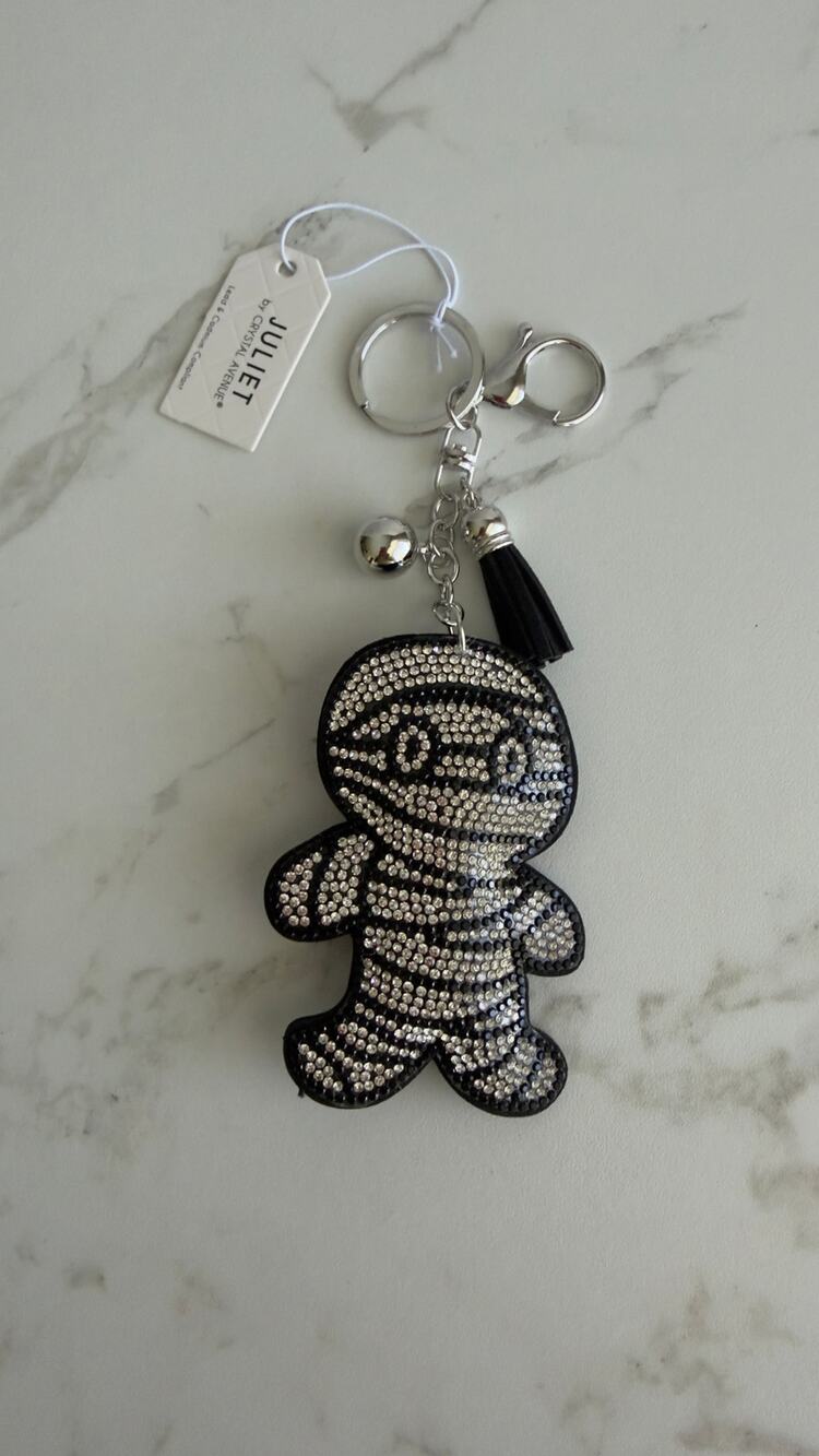 Crystal Avenue Halloween Sparkling Rhinestone Mummy Keychain Purse Charm NWT
